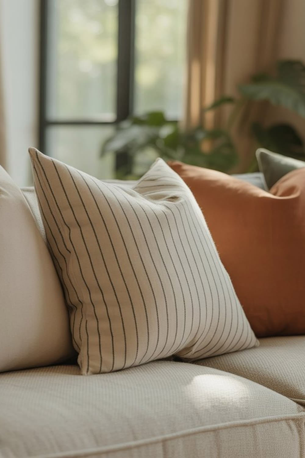 Soft home textiles styled in a relaxed living space
