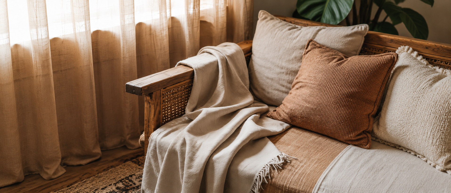 Comfortable modern home styled with soft textiles